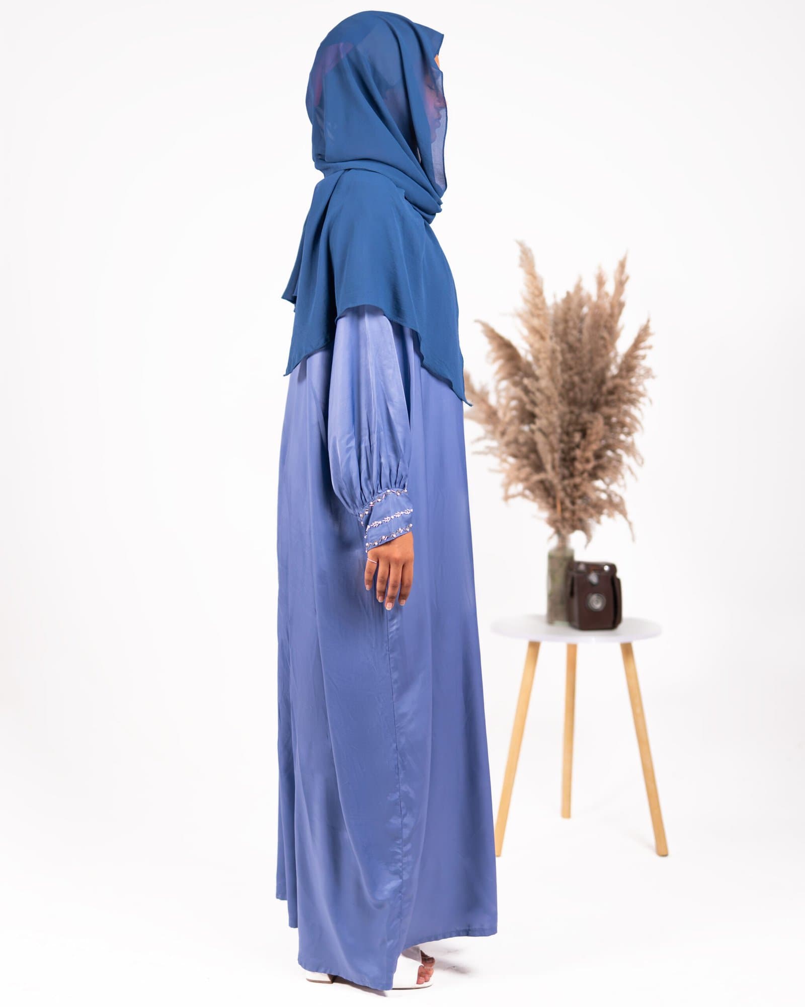 Marjaan ice blue Tussar silk open-front abaya